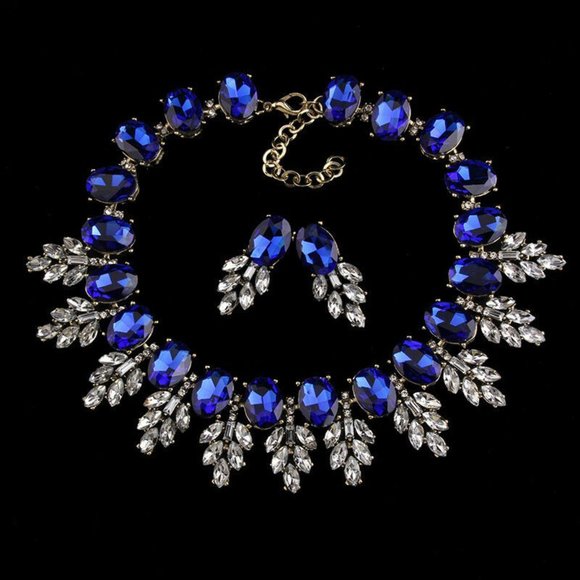 LA Fatima Women Blue Necklace& Earring Set Jewelry - Picture 4 of 6